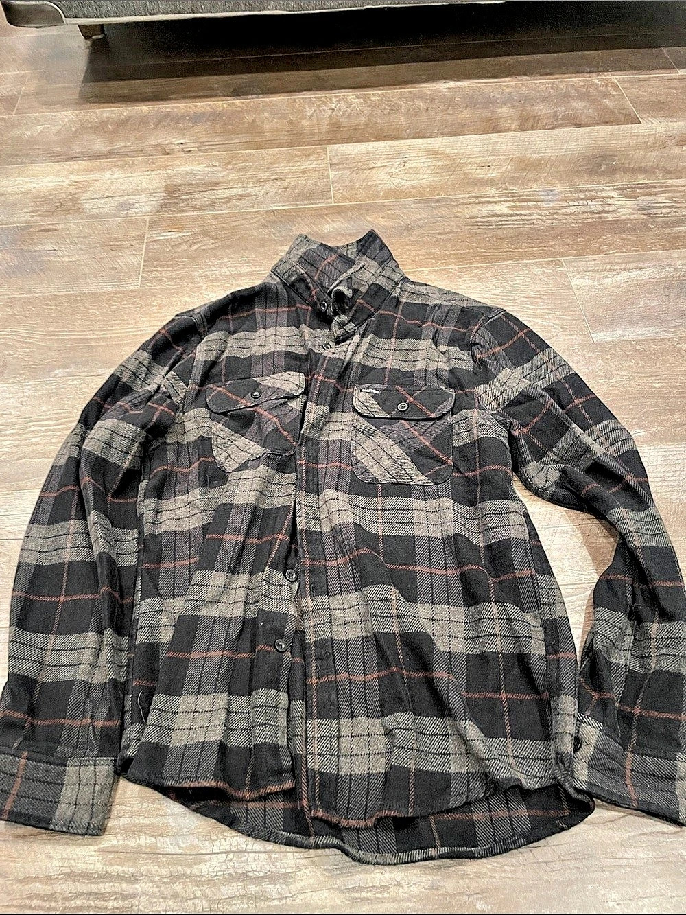 Brixton Bowery Long Sleeve Flannel Shirt Black & Gray Medium